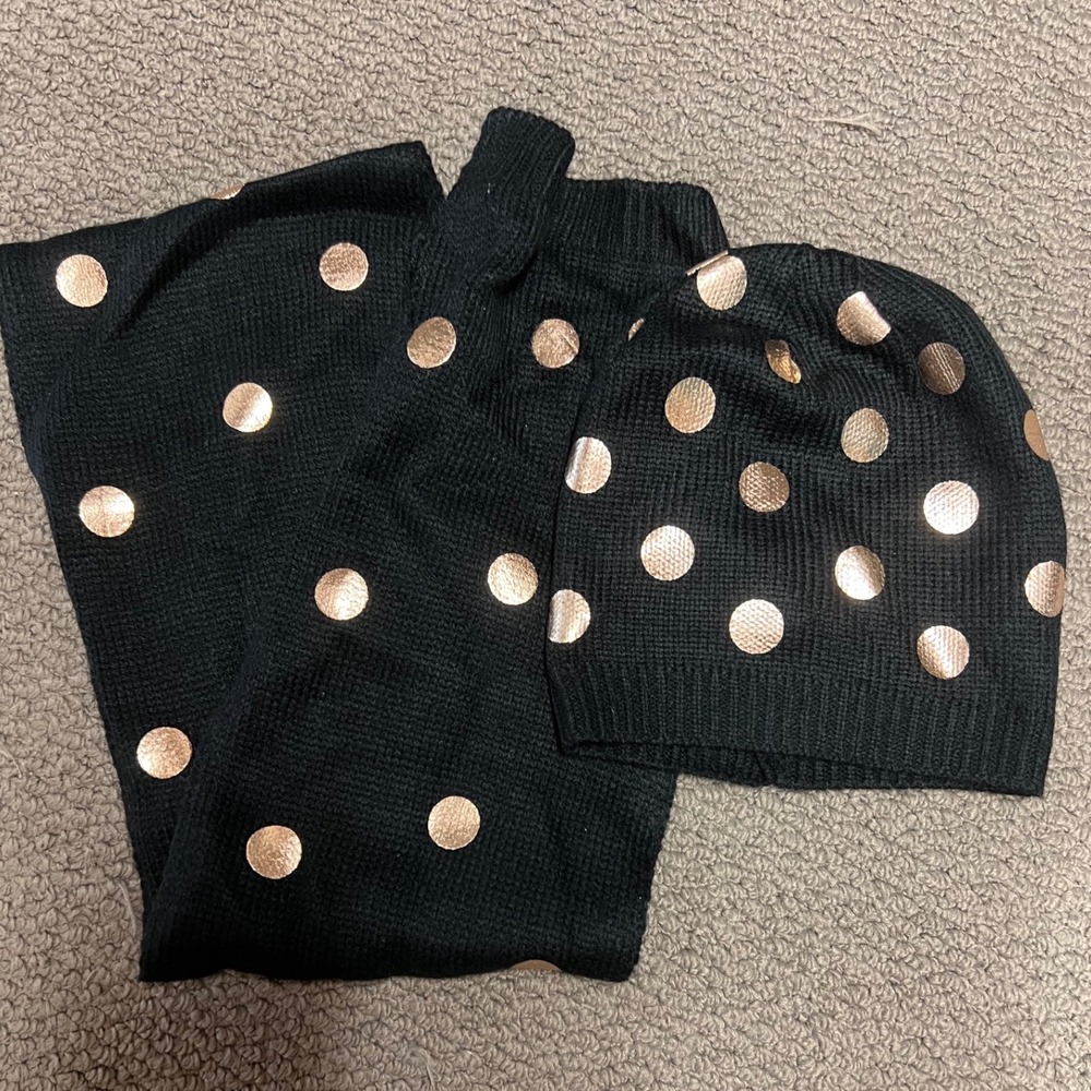Simply Styled Womens Black Rose Gold Polka Dot Beanie Hat and Scarf Set OSFM